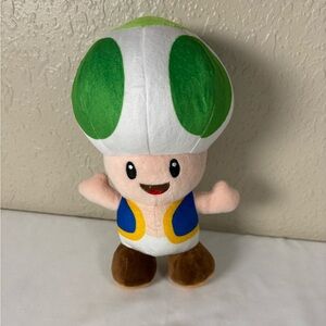 Smiling Mushroom Plush Toy - White, Green, and Brown